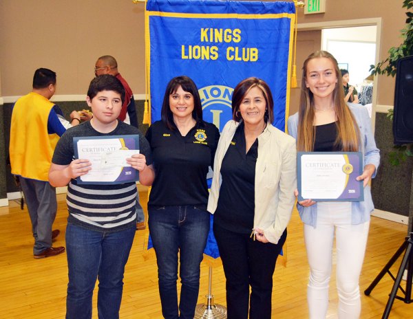 Lions Club Speech Contest winners David Figueroa (2nd place), Lions members Gina Arcino and Pini Etchegoin, and champion Sofie Johnson. 